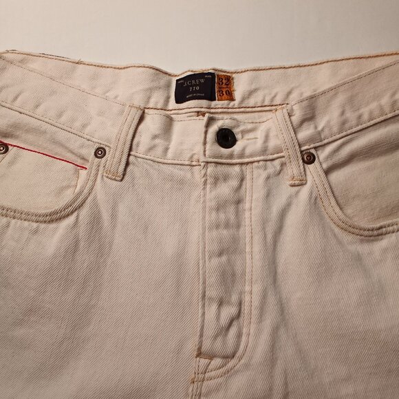 Mens J.Crew 770 Jeans Size 32 Buttonfly Straight Leg Cream Color Cotton - Picture 4 of 10